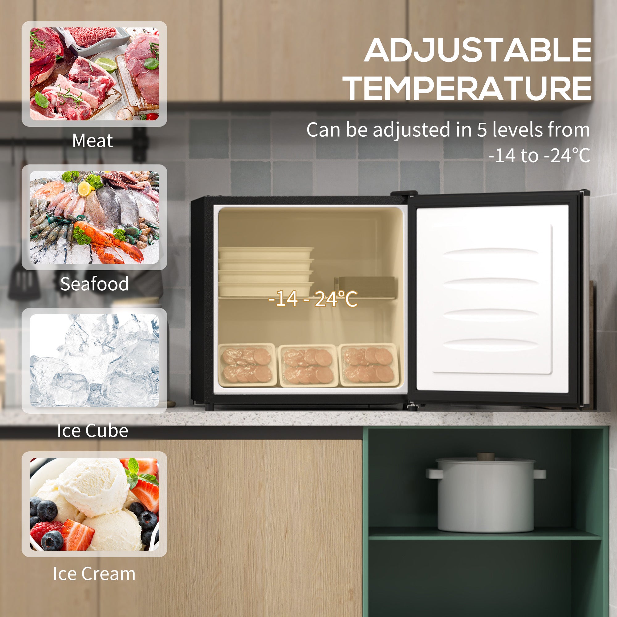 HOMCOM 35L Mini Freezer, -24℃ to -14℃ Temperature - Silver Tone